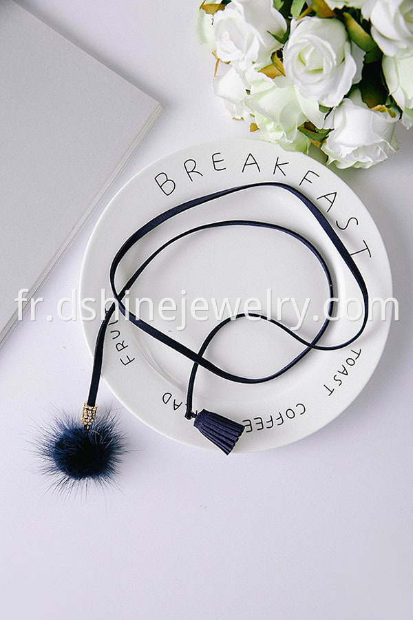 Black Velvet Leather Tassel Necklaces